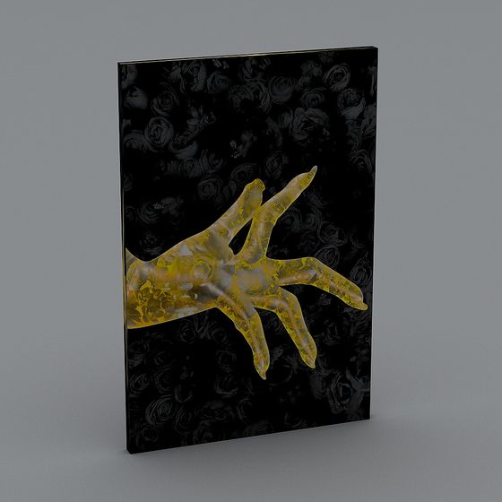 Golden Hand 3D Model with Black Rose Background