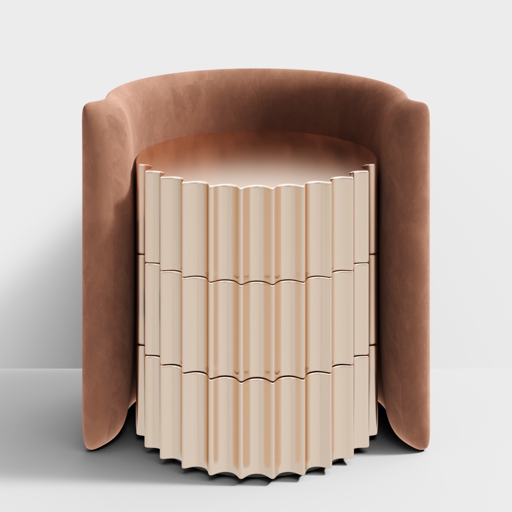 Pleated Sofa 3D Model – Warm Brown Suede Design