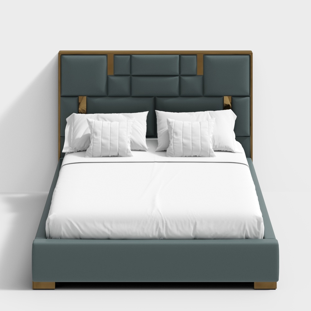 Elegant Green Leather Bed 3D model