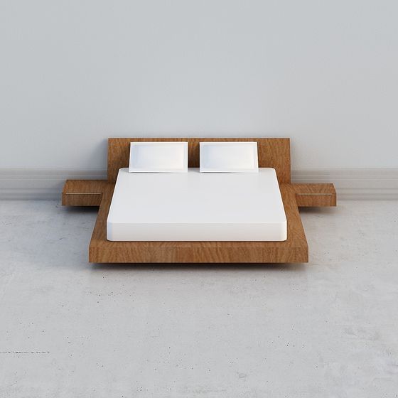 Minimalist Wooden Bed 3D model