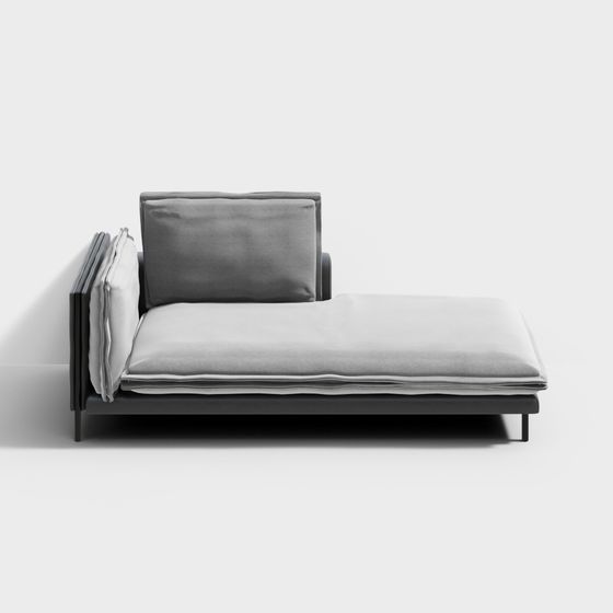 Black and Gray Chaise Longue Sofa 3D Model