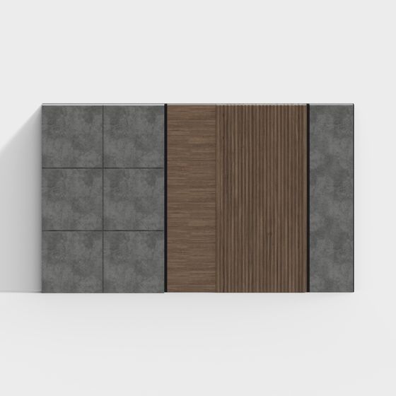 Stylish Concrete and Wood Wall Panel 3D model