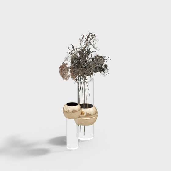 Stylish Glass Vase with Golden Sphere 3D model