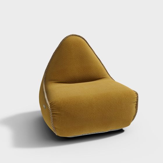 Modern mustard yellow fabric lounge chair with visible stitching details on white background