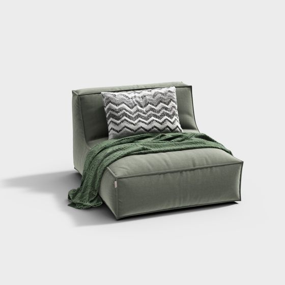 Modern Lazy Sofa 3D Model in Green ☐-Shape