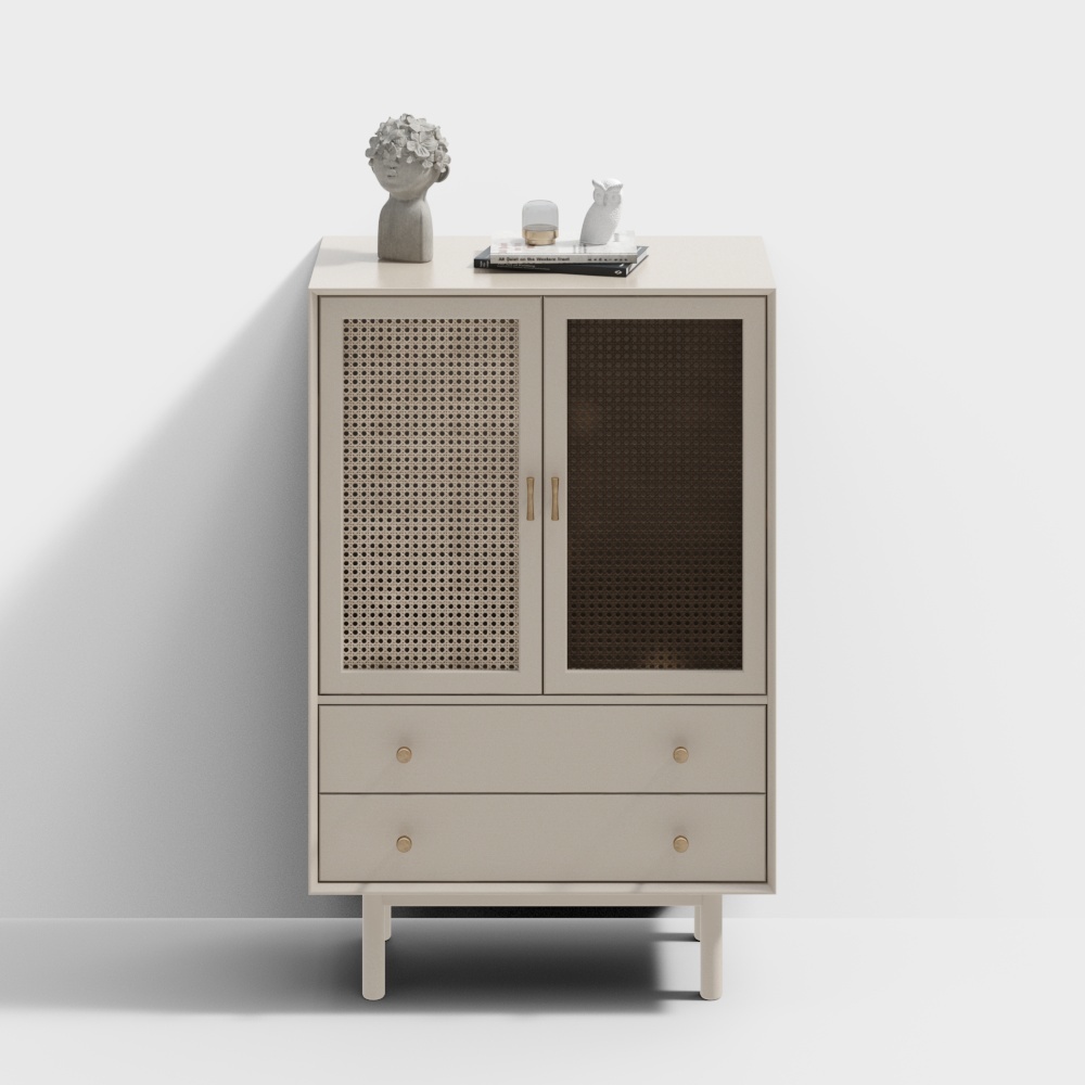 Mid-Century Cabinet 3D Model – Low-Poly Beige & Brown
