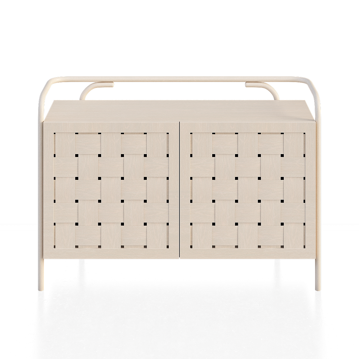 Woven Storage Cabinet 3D Model – Light Wood & Black Pattern