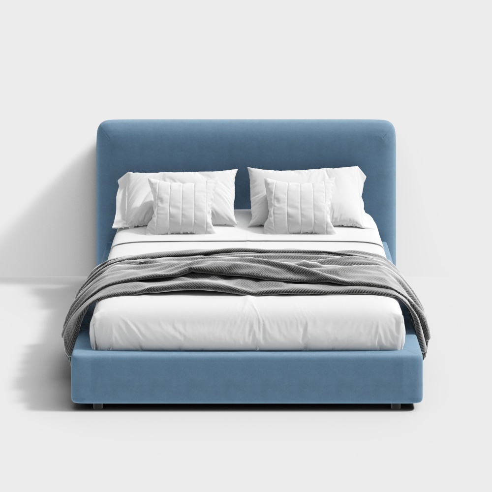 Elegant Low Polygon Bed 3D Model – Velvet Upholstery