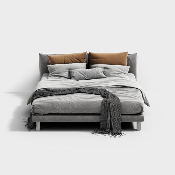 Elegant Gray Bed 3D model for Contemporary Spaces