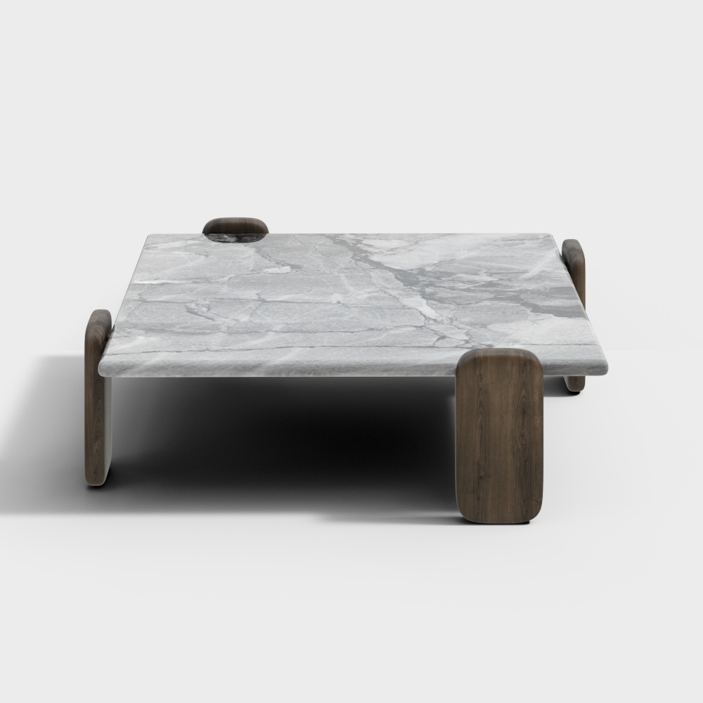 Marble Coffee Table 3D Model – Natural Stone & Wood