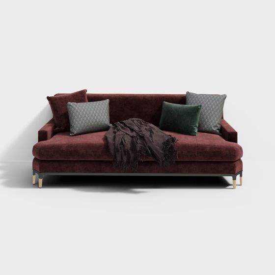 Luxurious Red Velvet Sofa 3D model