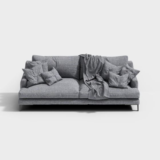 Elegant Gray Low-Polygon Sofa 3D model