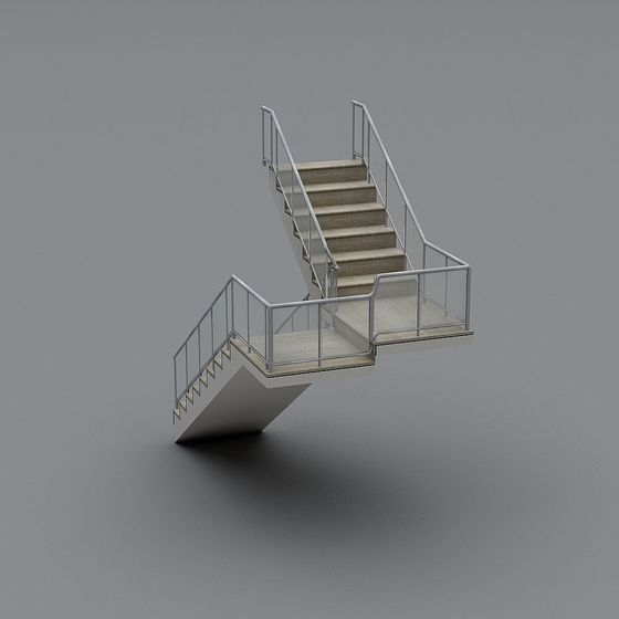 Stylish Low-Poly Concrete Staircase 3D Model
