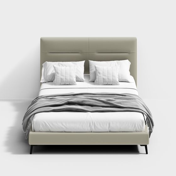 Elegant Low-Poly Bed 3D Model for Modern Spaces