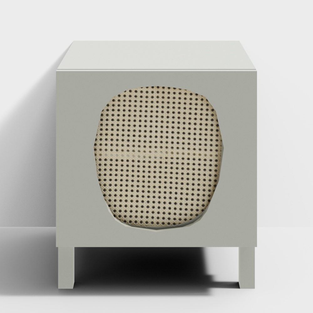 Round Window Side Cabinet 3D Model – Minimalist Gray & Brown