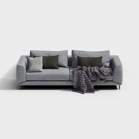 Stylish Low-Poly Gray Sofa 3D model
