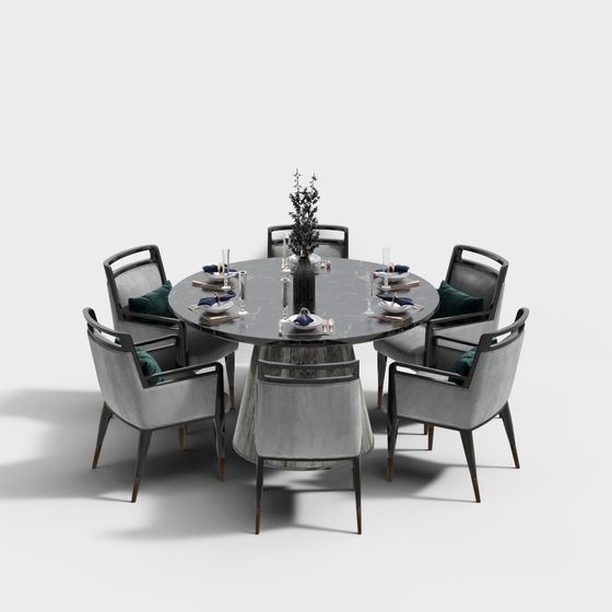 Elegant Dining Table and Chairs 3D model