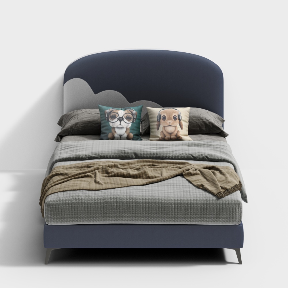 Stylish Low-Poly Bed 3D Model – Modern Blue Design