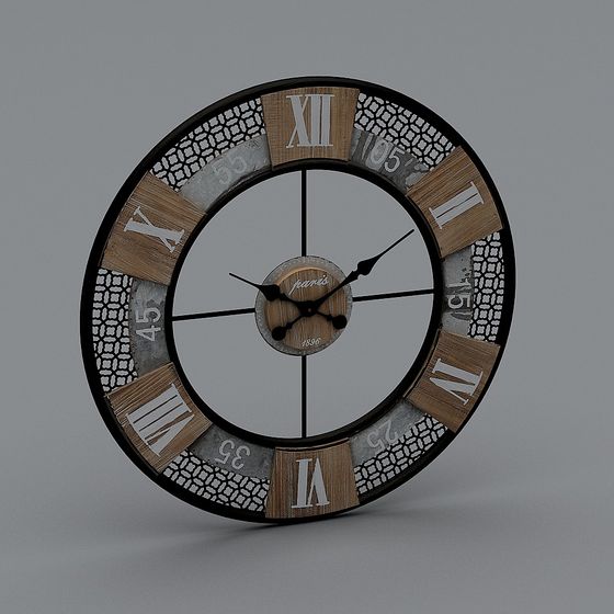 Vintage-Style 3D Clock Model with Industrial Aesthetic