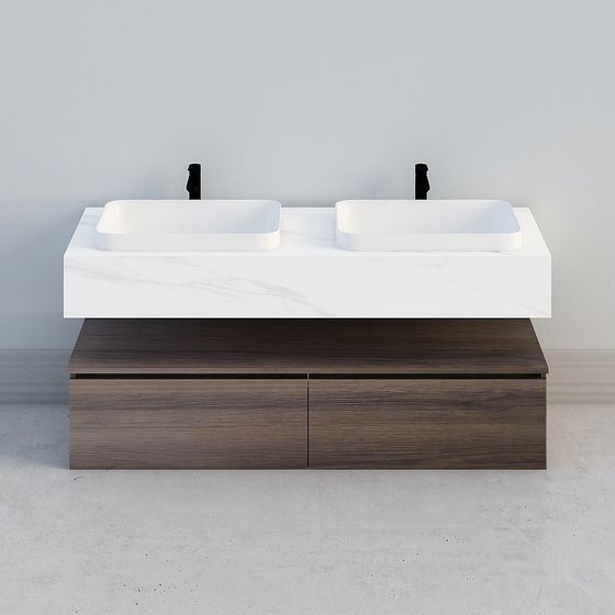Modern Minimalist Double Sink Bathroom Cabinet 3D model