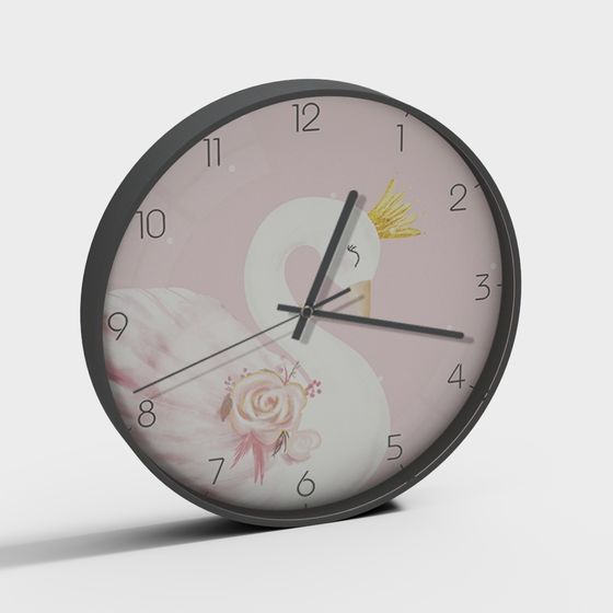 Elegant Pink 3D Clock Model with Swan Design