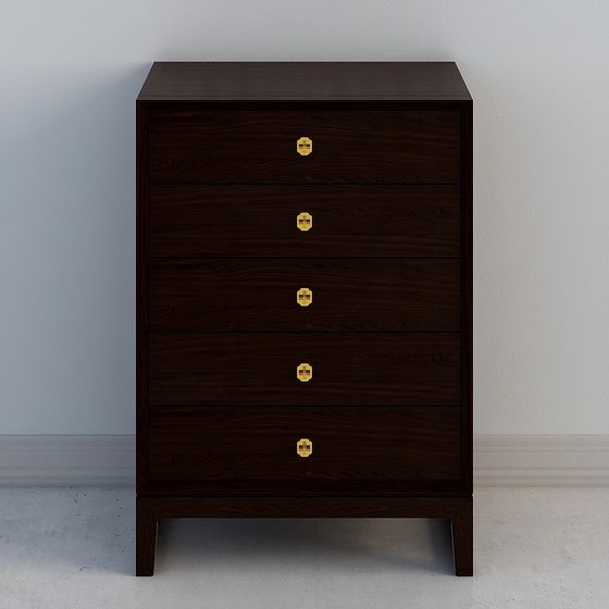 Stylish Dark Wood Drawer Cabinet 3D model