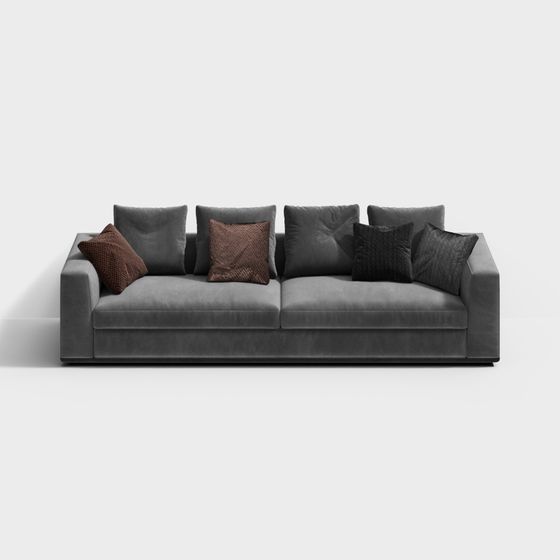 Stylish Gray Velvet Sofa 3D model for Contemporary Spaces