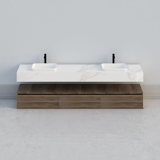 Elegant Double Sink Bathroom Cabinet 3D model for Contemporary Spaces