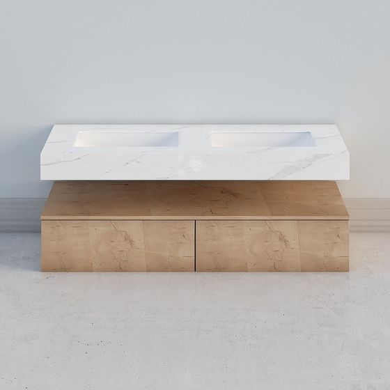 Minimalist Floating Marble Double Sink Vanity 3D model
