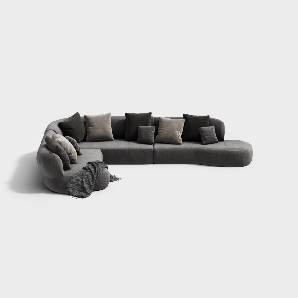 Stylish Gray Low-Polygon Sofa – Modern Fabric Design