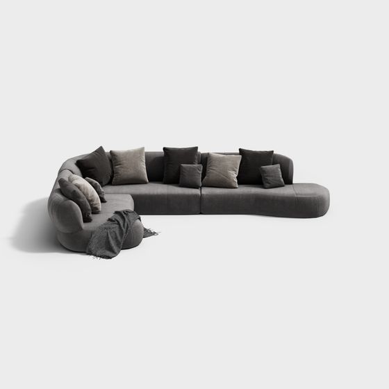 Stylish Gray Low-Polygon Sofa 3D model