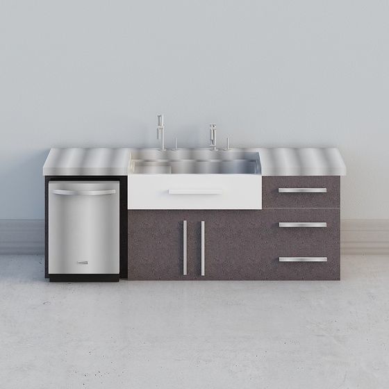 Modern Concrete Kitchen Countertop and Sink 3D model