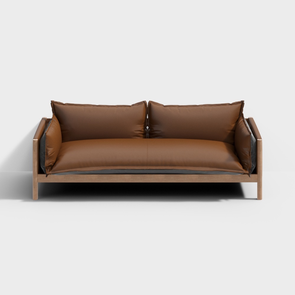 Modern Minimalist 3D Sofa Model – Brown Leather Design
