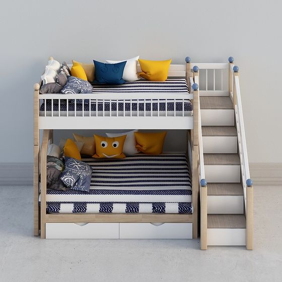 Charming Double Bunk Bed 3D model for Modern Interiors