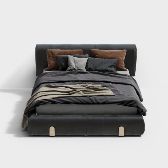 Black Modern Light Luxury Double Bed 3D Model for Stylish Bedrooms