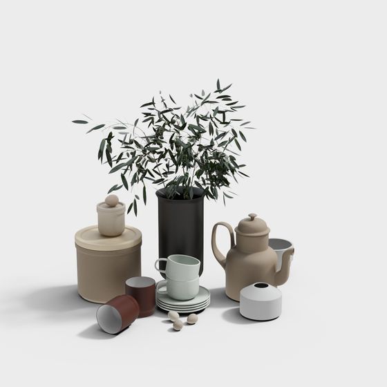 Modern Kitchenware 3D Model for Chic Dining