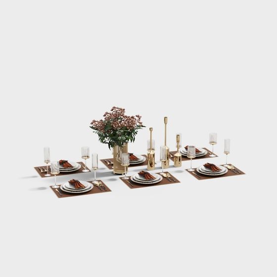 Modern Earth Color Tableware Set 3D Model for Dining