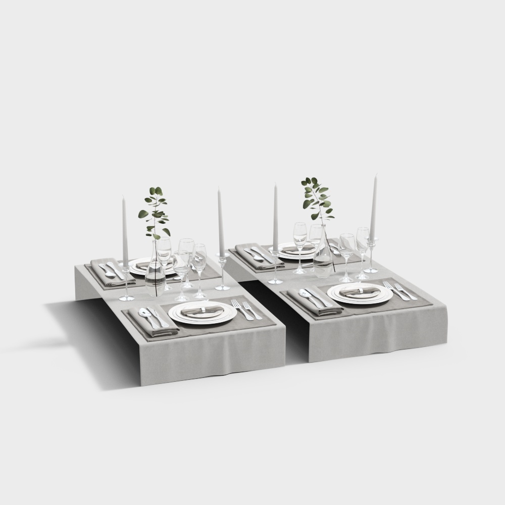 Elegant Dining Table Setting 3D Model – Low-Poly Modern Design