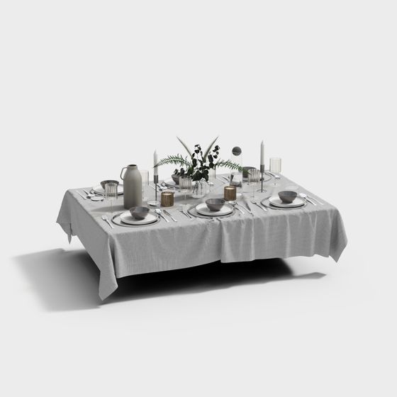 Elegant 3D Dining Table Setting Model
