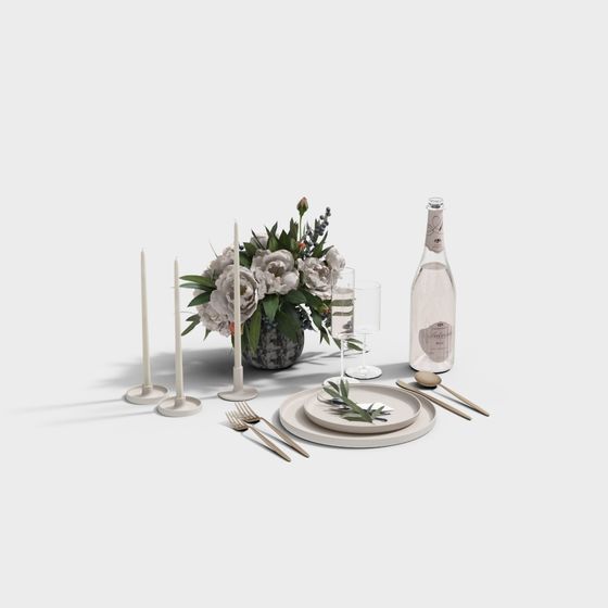 Elegant Low-Poly Dining Table Set 3D model