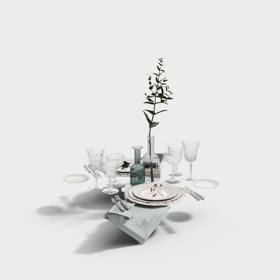 Elegant Dining Table Setting 3D model