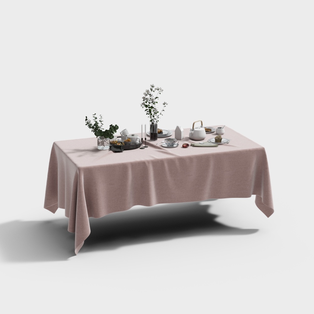 Cozy Tea Break Table 3D Model – Minimalist Pink Design