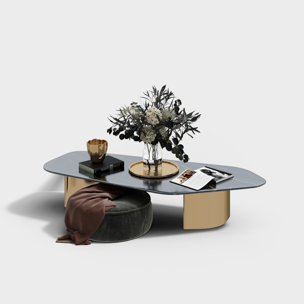 Elegant Marble Coffee Table 3D Model – Oval Design