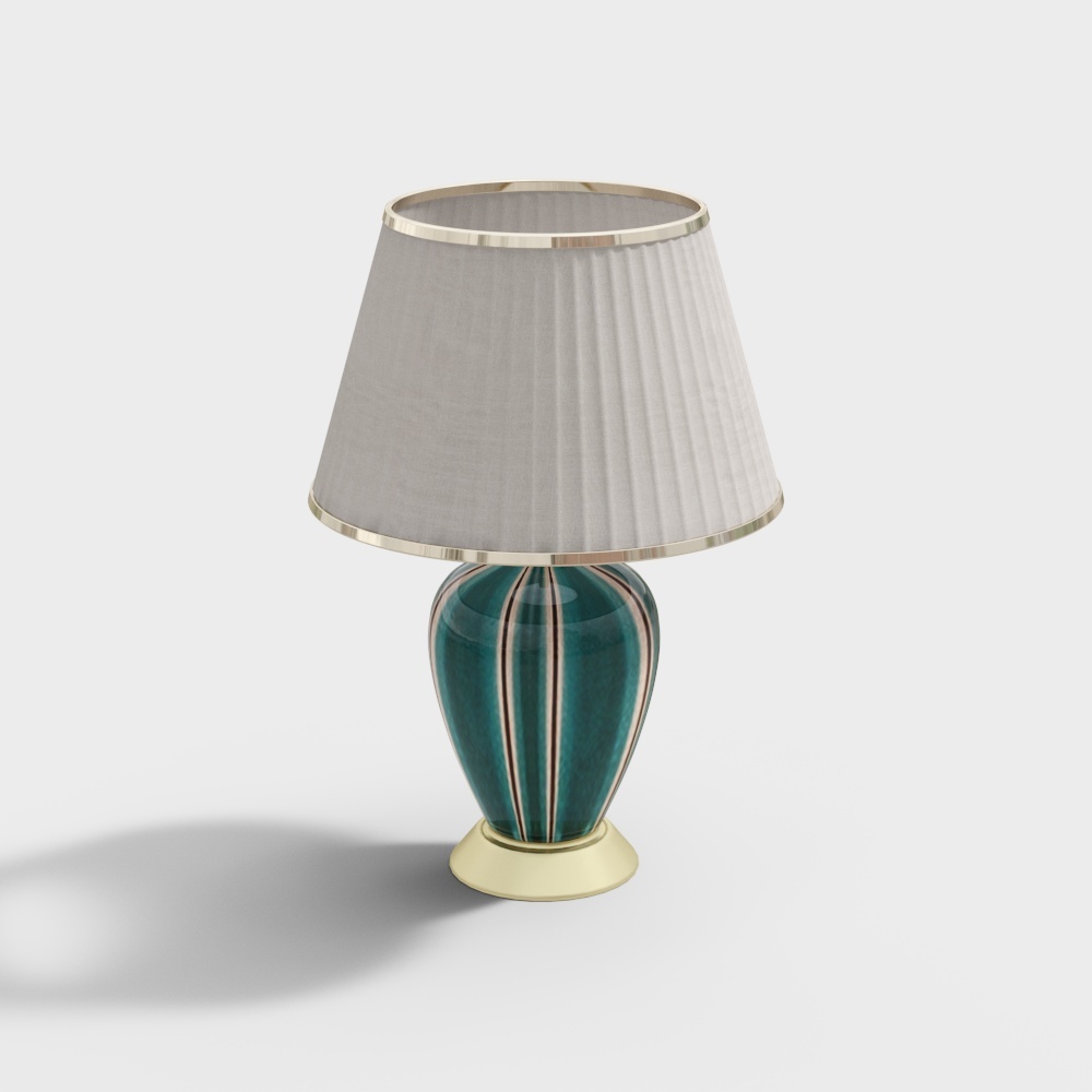 Elegant Low-Poly Table Lamp 3D Model – Green & Gold Accent