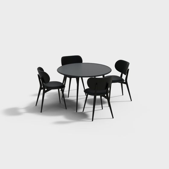 Modern Low-Poly Round Table and Four Chairs 3D model