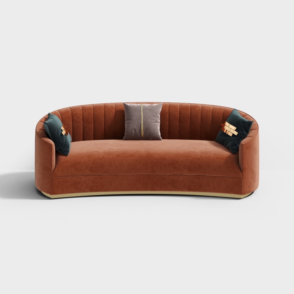 Luxury 3D Sofa Model – Caramel Velvet & Gold Accents