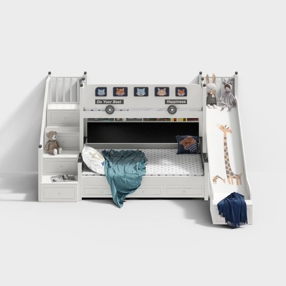 Charming Low-Poly Children Bunk Bed 3D model