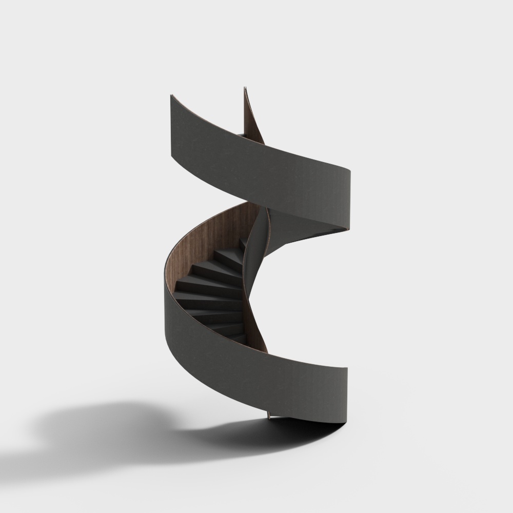 Stylish Spiral Staircase 3D Model – Minimalist Wood & Gray