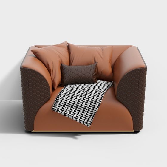 Elegant Brown Leather Sofa 3D Model
