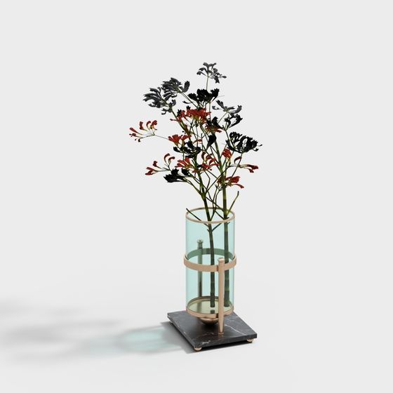 Stylish Glass Vase with Flowers 3D model
